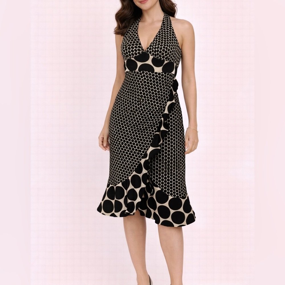Anthropologie Alice & Trixie Dress Ivory Black 2 XS Silk Flutter Midi NWT $220